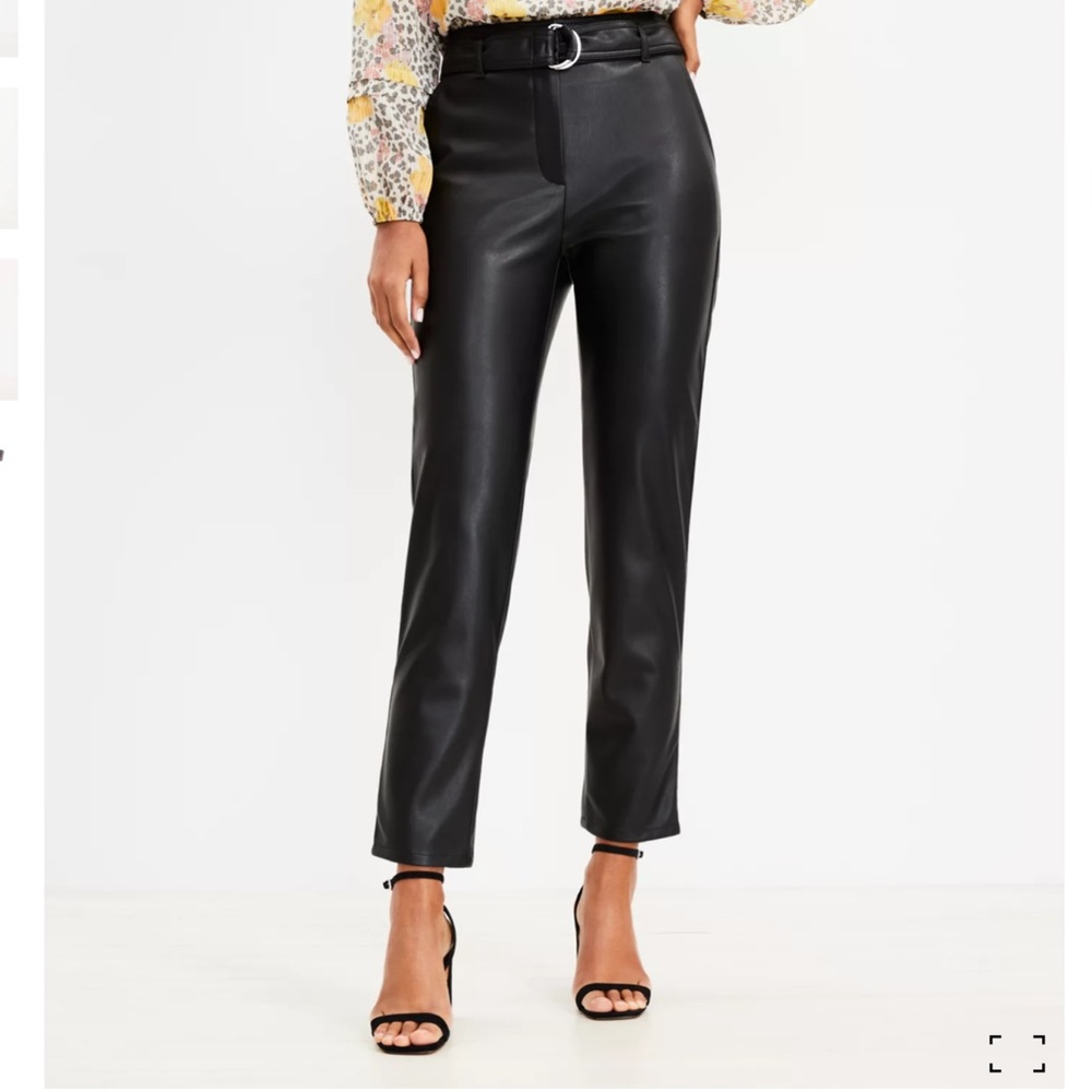 Loft Belted Slim Taper Pants in Faux Leather